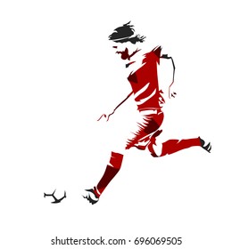 Soccer player is running with ball, abstract footballer illustration, vector silhouette