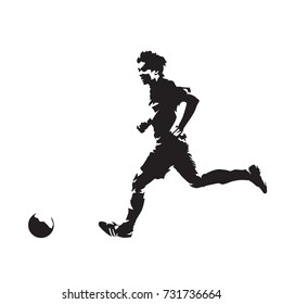 Soccer player running with ball, abstract vector silhouette