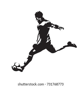 Jugador de fútbol corriendo con bola, silueta vectorial abstracta