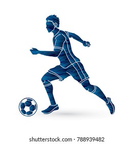 Soccer player running with soccer ball action designed using grunge brush graphic vector