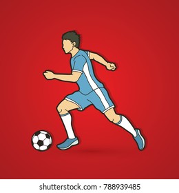 Soccer player running with soccer ball action graphic vector