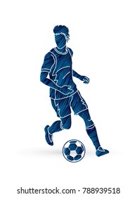 Soccer player running with soccer ball action designed using grunge brush graphic vector