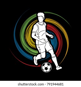 Soccer player running with soccer ball action designed on spin wheel graphic vector