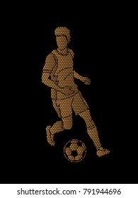 Soccer player running with soccer ball action designed using geometric pattern graphic vector