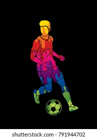 Soccer player running with soccer ball action designed using colorful graphic vector