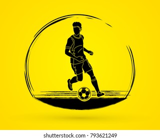 Soccer player running with soccer ball action graphic vector
