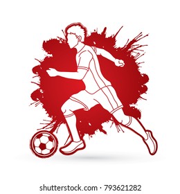 Soccer player running with soccer ball action designed on splatter colors background graphic vector