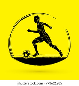 Soccer player running with soccer ball action graphic vector