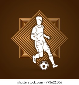 Soccer player running with soccer ball action designed on line square background graphic vector