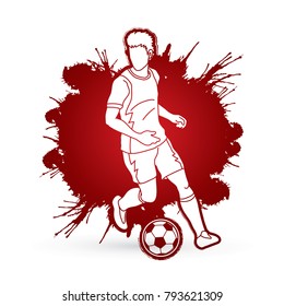 Soccer player running with soccer ball action designed on splatter ink background graphic vector