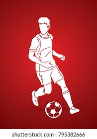 Soccer player running with soccer ball action graphic vector
