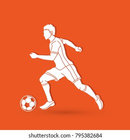 Soccer player running with soccer ball action graphic vector