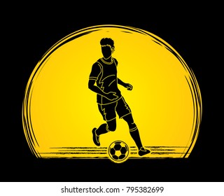 Soccer player running with soccer ball action designed on sunset background graphic vector