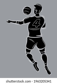 Jugador de fútbol corriendo con la pelota. Dibujo negro y gris con trazos simples