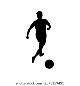 Soccer player running with ball silhouette vector flat illustration design.