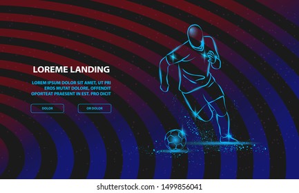 Soccer player running with the ball. Vector Sport Background for Landing Page Template.