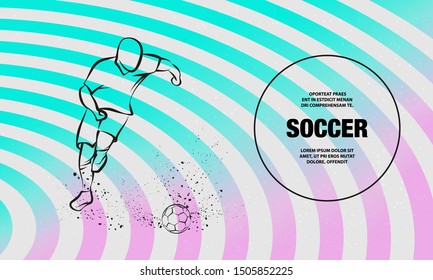 Soccer player running with the ball. Vector outline of soccer player sport illustration.