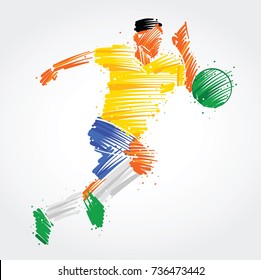 Soccer player running behind the ball