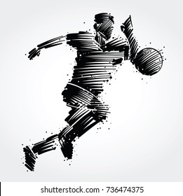 Soccer Player Running Behind The Ball Made Of Black Brushstrokes