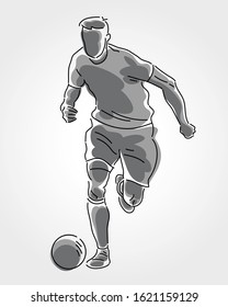 Soccer player running to kick the ball made in grayscale
