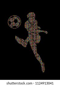 Soccer player running and kicking a ball action graphic vector