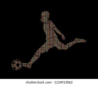 Soccer player running and kicking a ball action graphic vector
