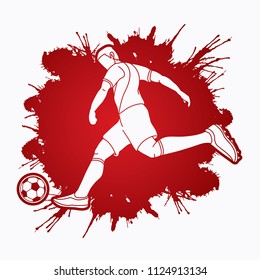 Soccer player running and kicking a ball action graphic vector