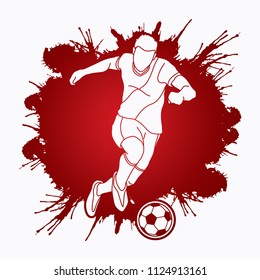 Soccer player running and kicking a ball action graphic vector