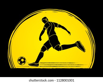 Soccer player running and kicking a ball action graphic vector