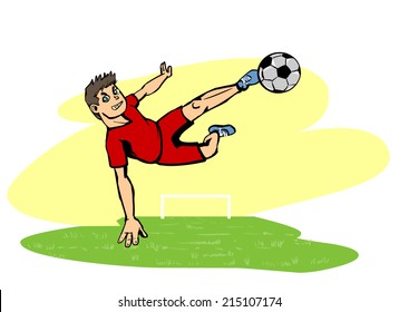 soccer player scoring in air