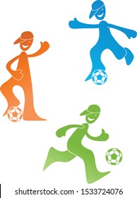 soccer player set colored, white background for design–vector