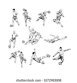 Soccer player set illustration outline