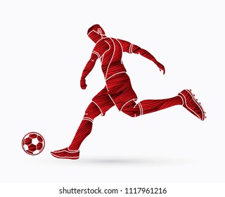 Soccer player shooting a ball action designed using grunge brush graphic vector.