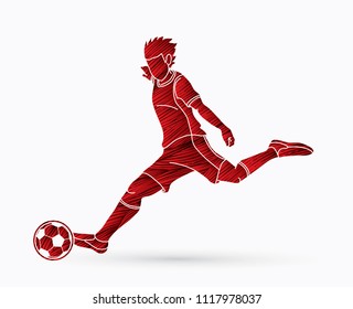 Soccer player shooting a ball action designed using grunge brush graphic vector.