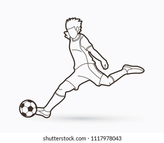 Soccer player shooting a ball action outline graphic vector