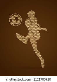 Soccer player shooting a ball action  designed using geometric pattern graphic vector