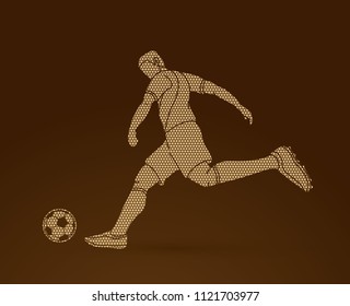 Soccer player shooting a ball action  designed using geometric pattern graphic vector
