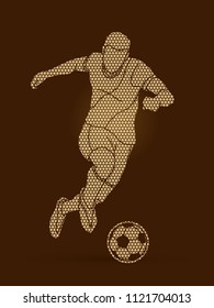 Soccer player shooting a ball action  designed using geometric pattern graphic vector