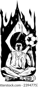 Soccer player shooting a ball action outline graphic