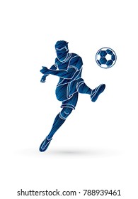 Soccer player shooting a ball action designed using grunge brush graphic vector
