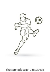 Soccer player shooting a ball action outline graphic vector