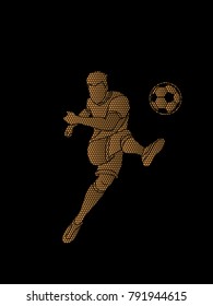 Soccer player shooting a ball action designed using geometric pattern graphic vector