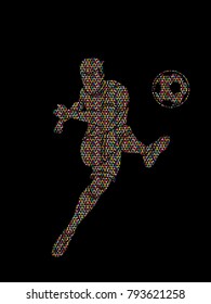 Soccer player shooting a ball action designed using mosaic pattern graphic vector