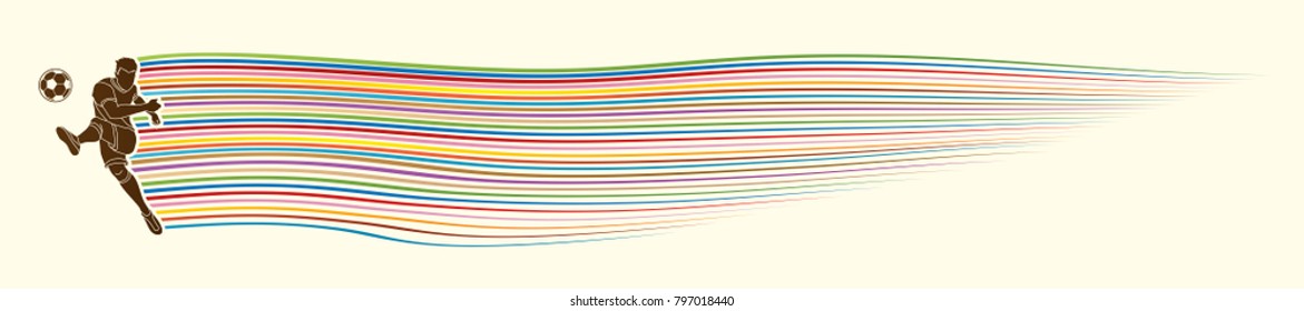 Soccer player shooting a ball action designed with line movement graphic vector