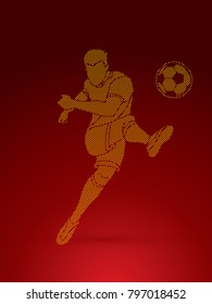 Soccer player shooting a ball action designed using dots pattern graphic vector