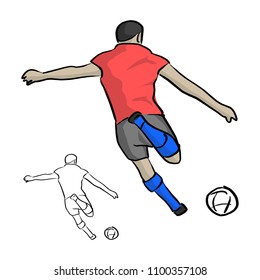 soccer player shooting a ball vector illustration sketch doodle hand drawn with black lines isolated on white background
