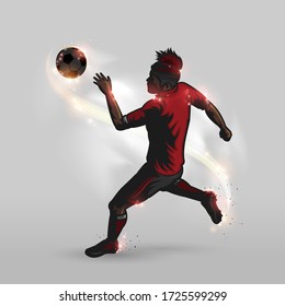 Soccer player are shooting design on gray background