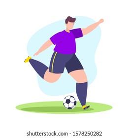 Soccer player shot the ball, vector flat illustration