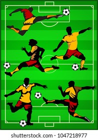 Soccer player silhouette and  ball 