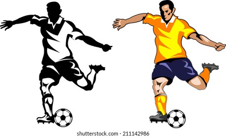 Soccer player silhouette and  ball 